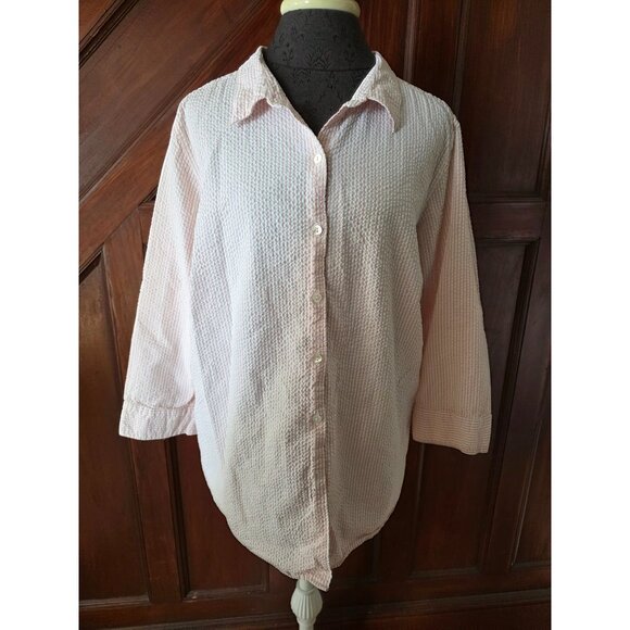 L.L. Bean Womens Seersucker Button-Up Shirt 2X Pink & White - Picture 1 of 7